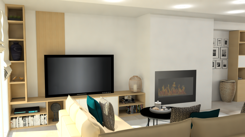 Espace television - L Art 2 la deco - Cyrielle Bieber - Decoratrice interieur